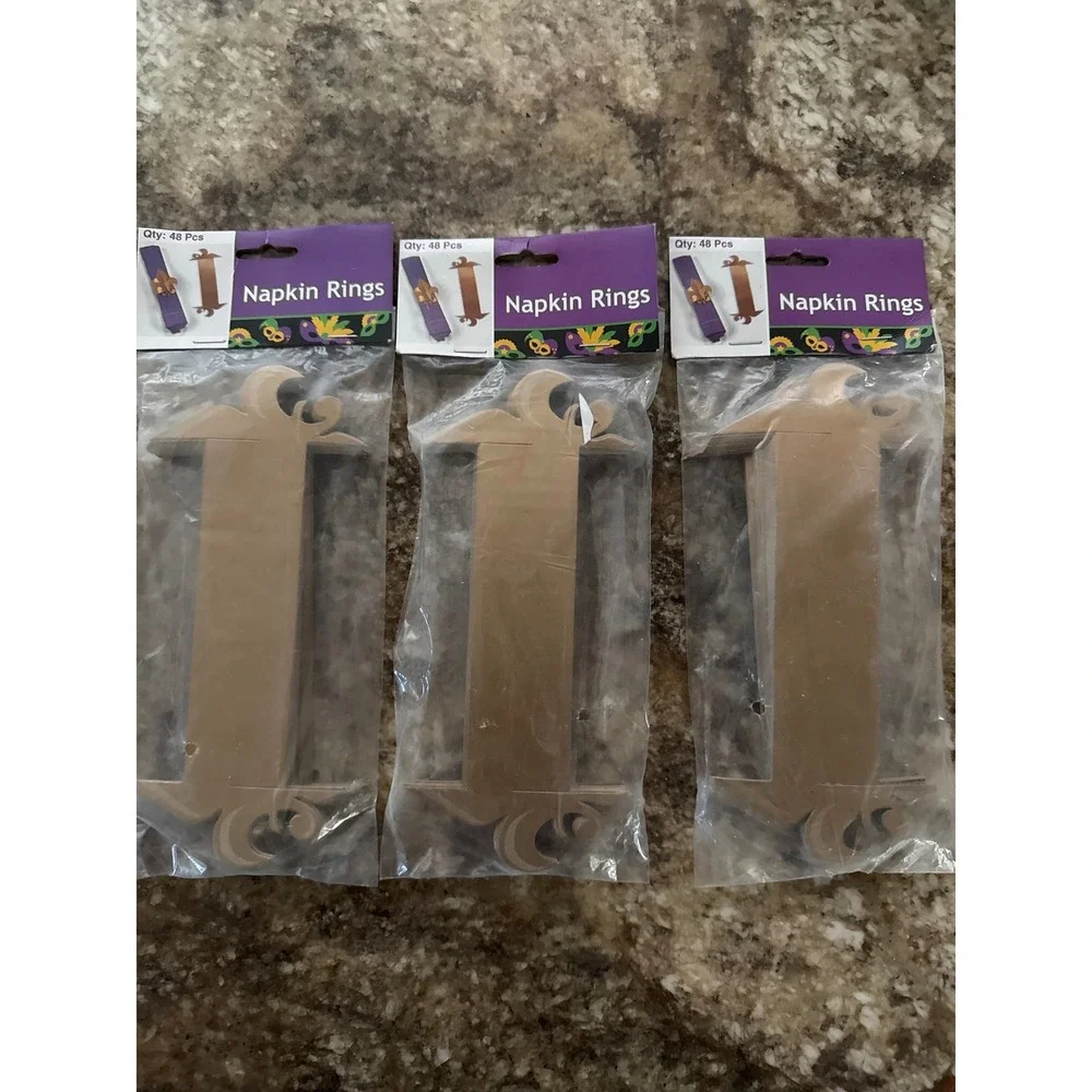 Oriental Trading Mardi Gras Fleur De Lis‎ Napkin Rings Gold 144pc Bulk 31/266